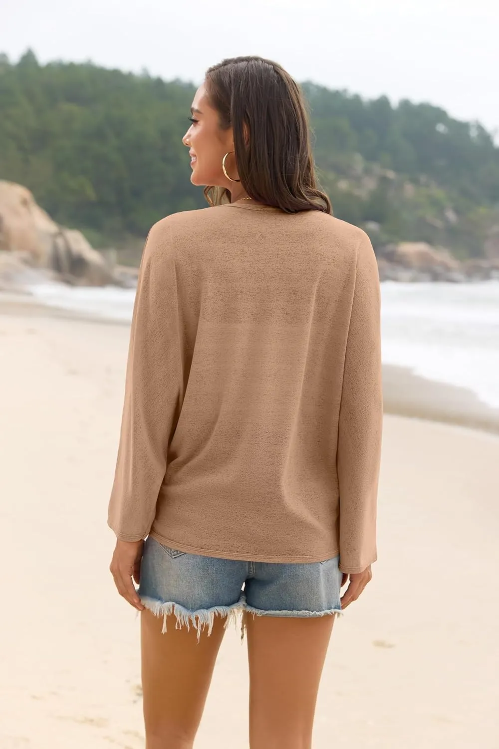 Iandroiy Women’s Open Front 3/4 Sleeve Batwing Cardigan Lightweight Summer Kimono Cover Ups