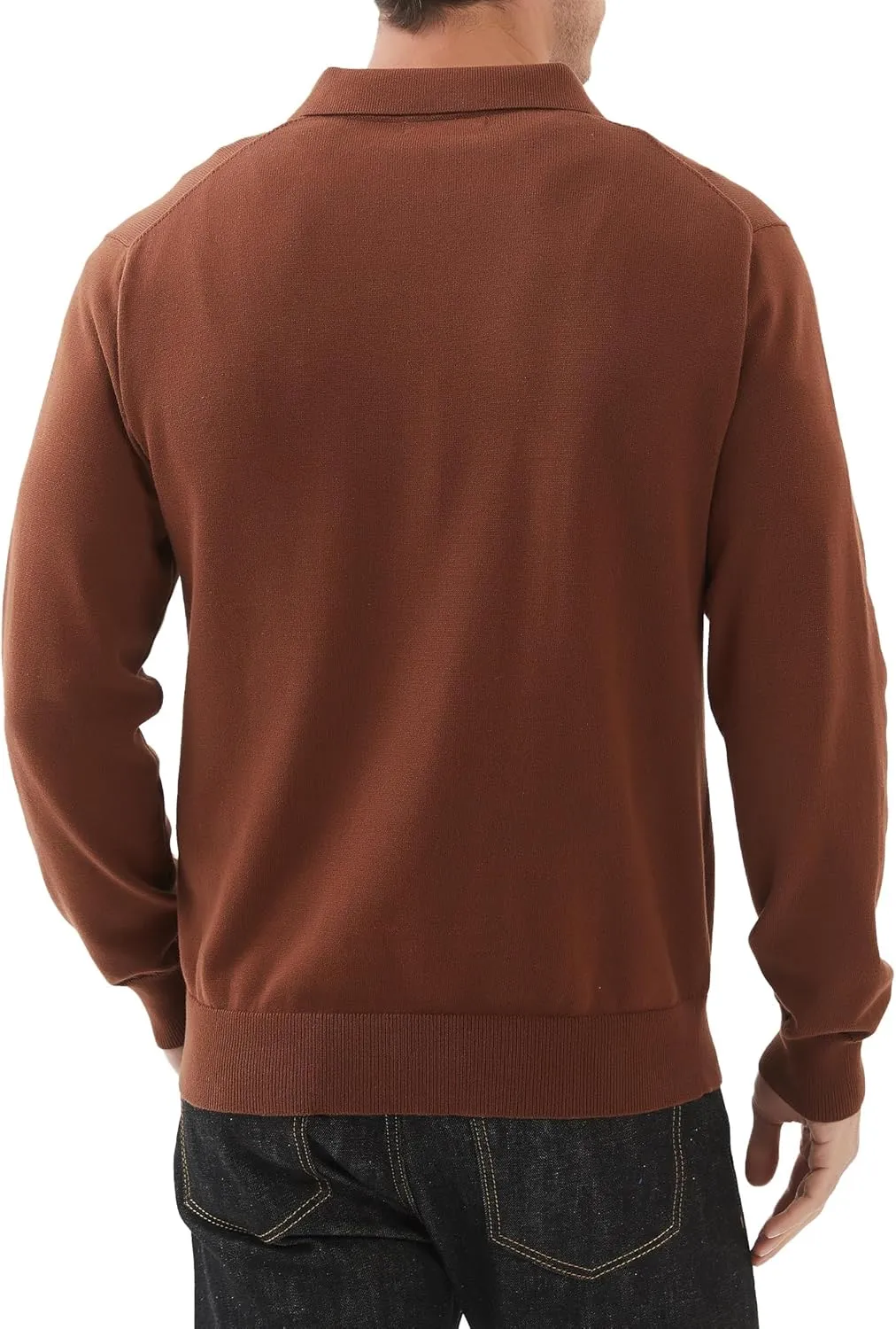 Kallspin Men's Knit Polo Sweater Regular Fit V Neck Cotton Long Sleeve Soft Classic Sweater Pullover