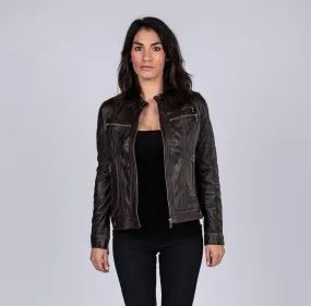 Ladies Elektra Washed Leather Jacket Spring Brown