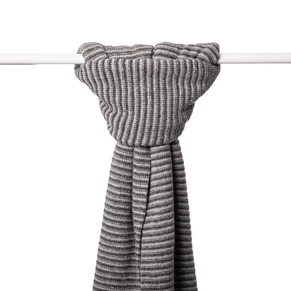 Ladies Lambswool Fine Stripe Scarf - Grey