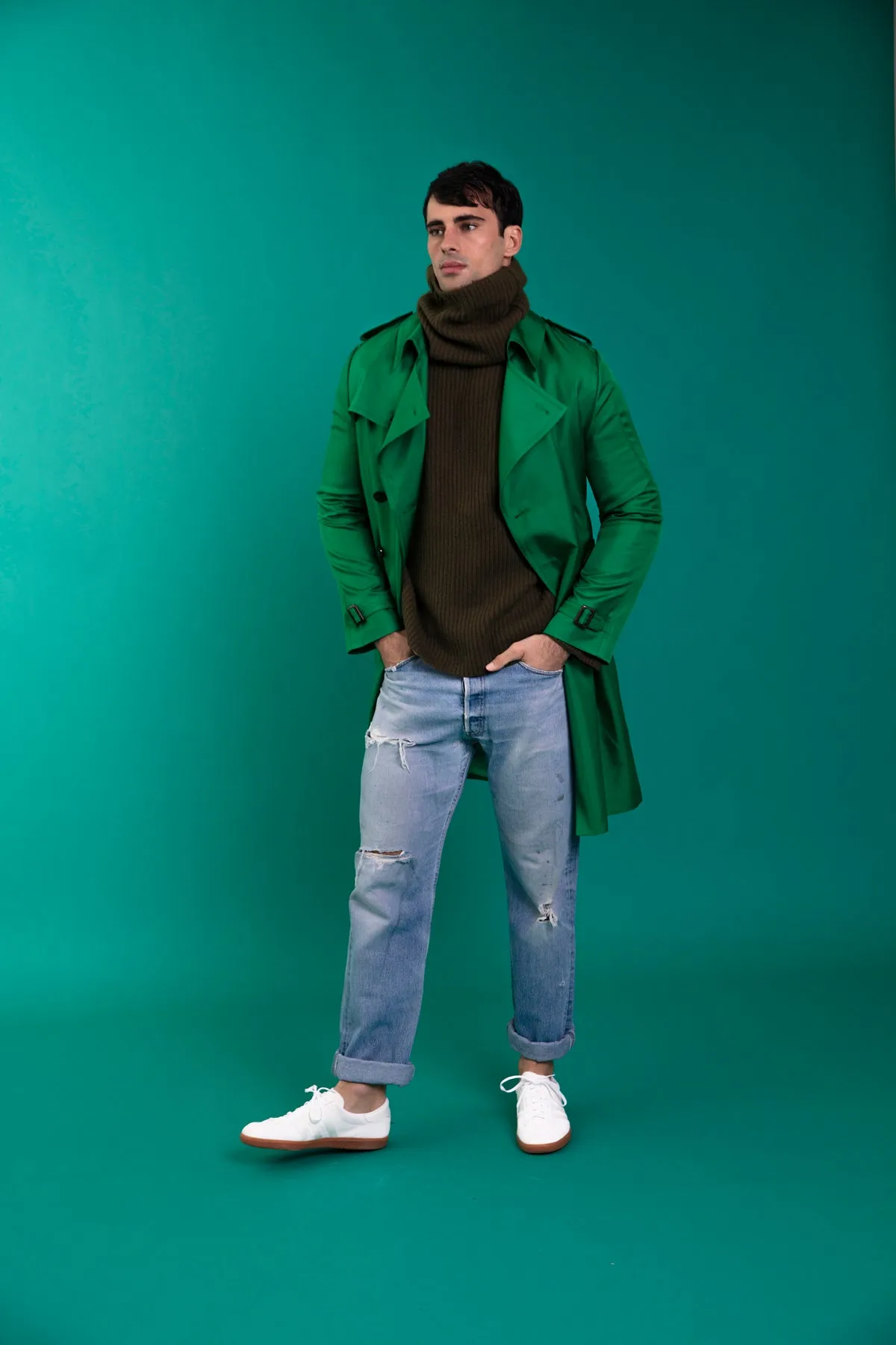 Mako Silk Trench Emerald Man