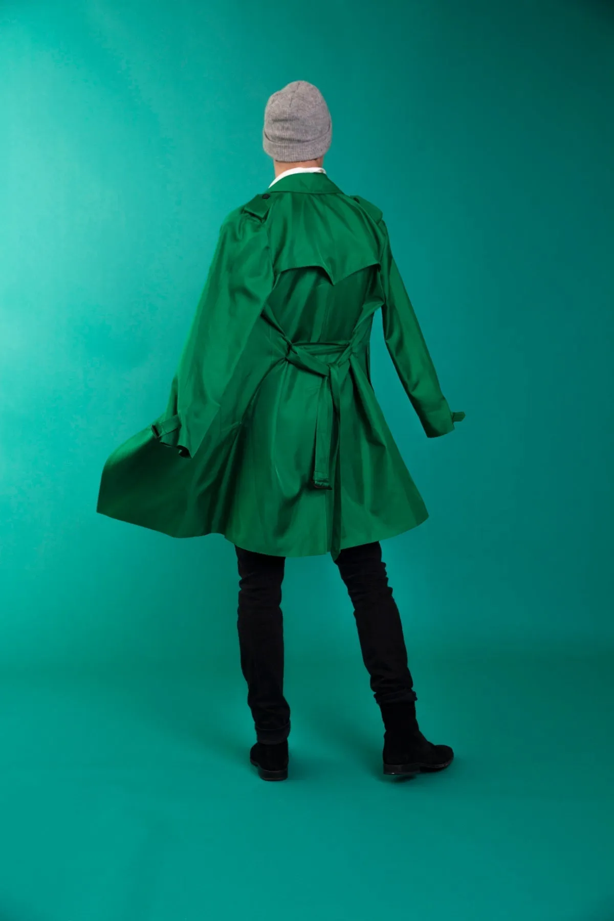 Mako Silk Trench Emerald Man