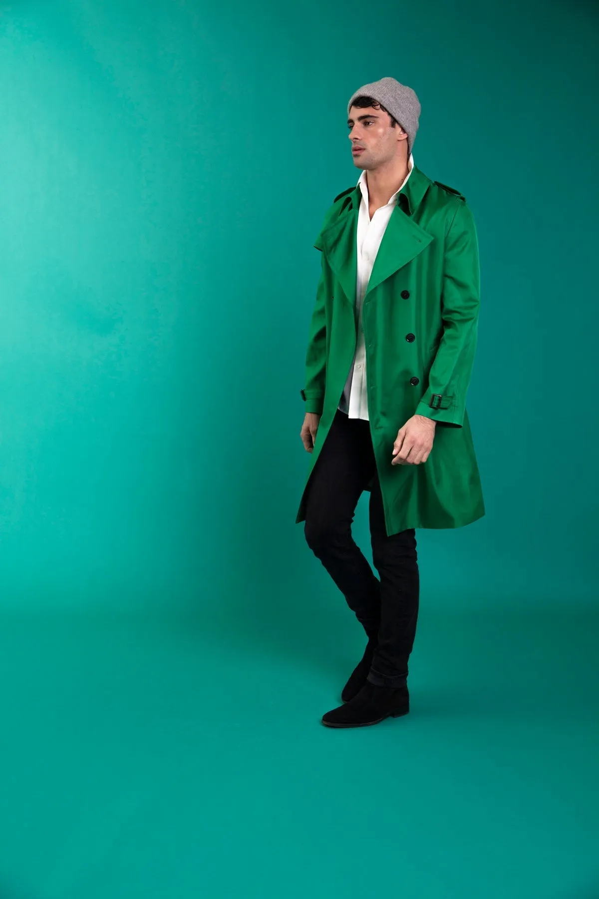 Mako Silk Trench Emerald Man