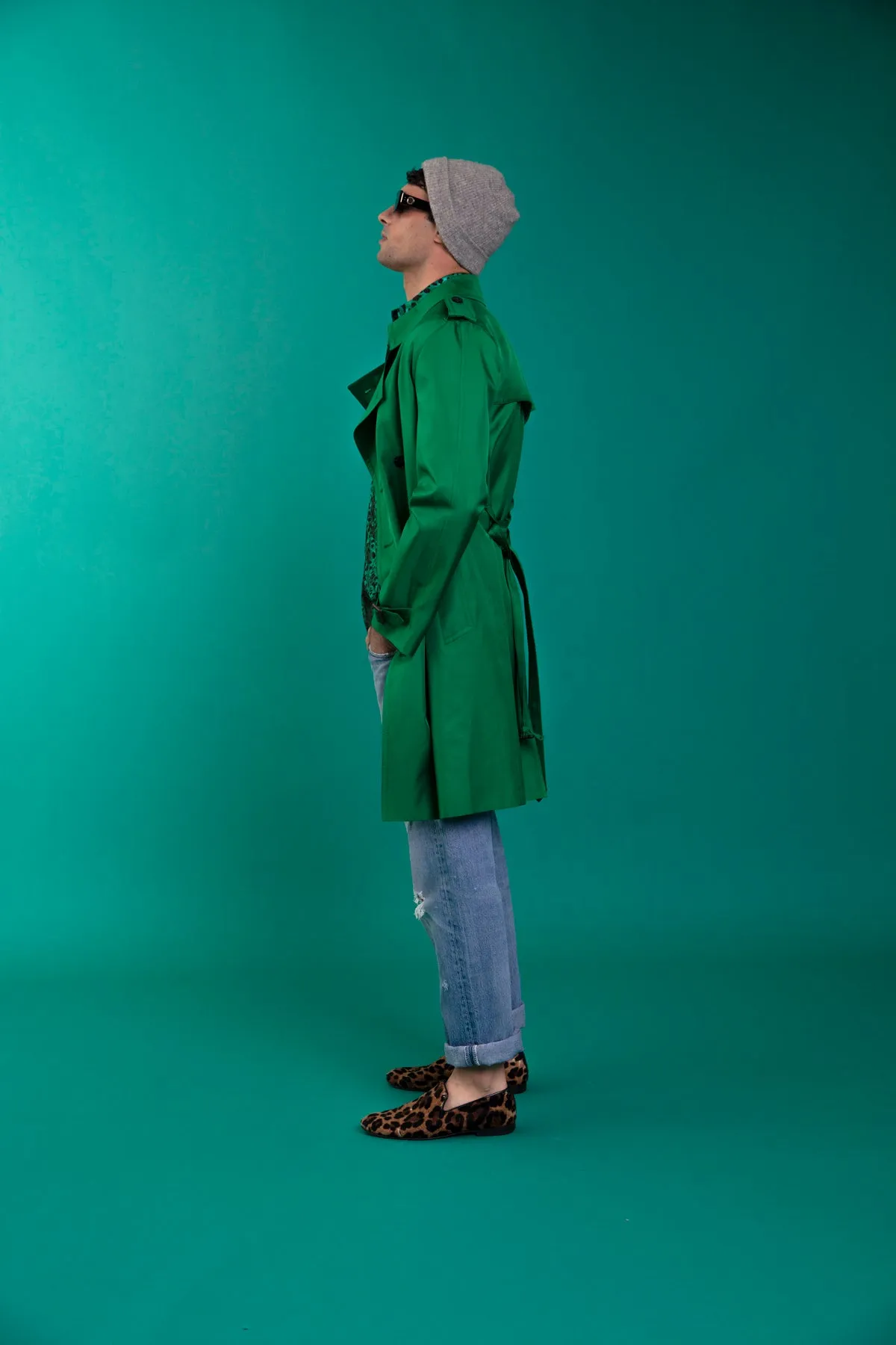 Mako Silk Trench Emerald Man