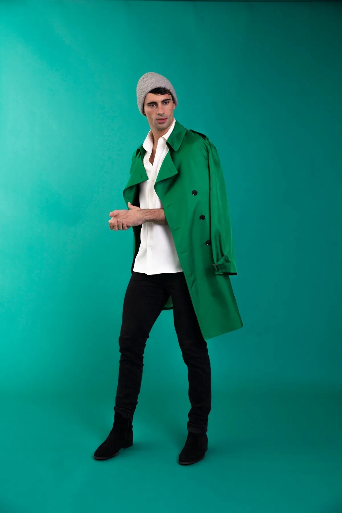 Mako Silk Trench Emerald Man