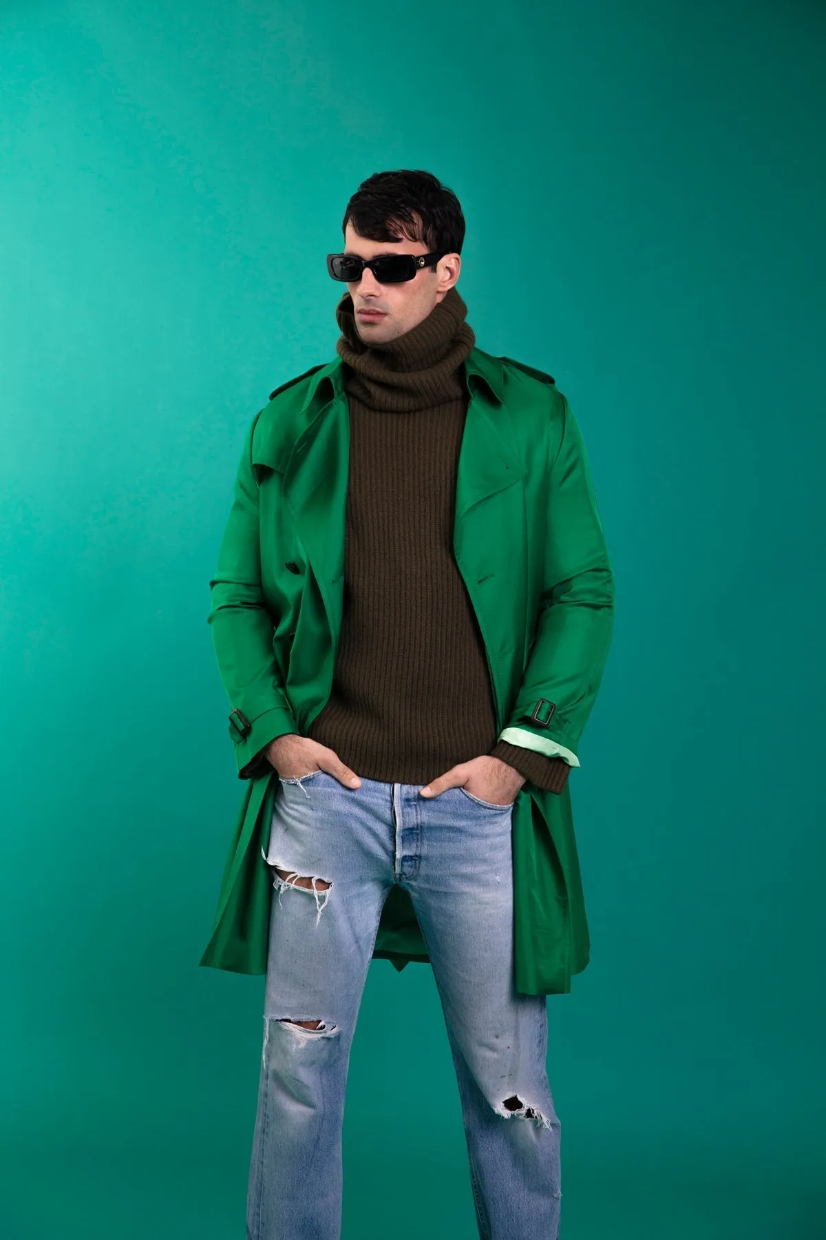 Mako Silk Trench Emerald Man
