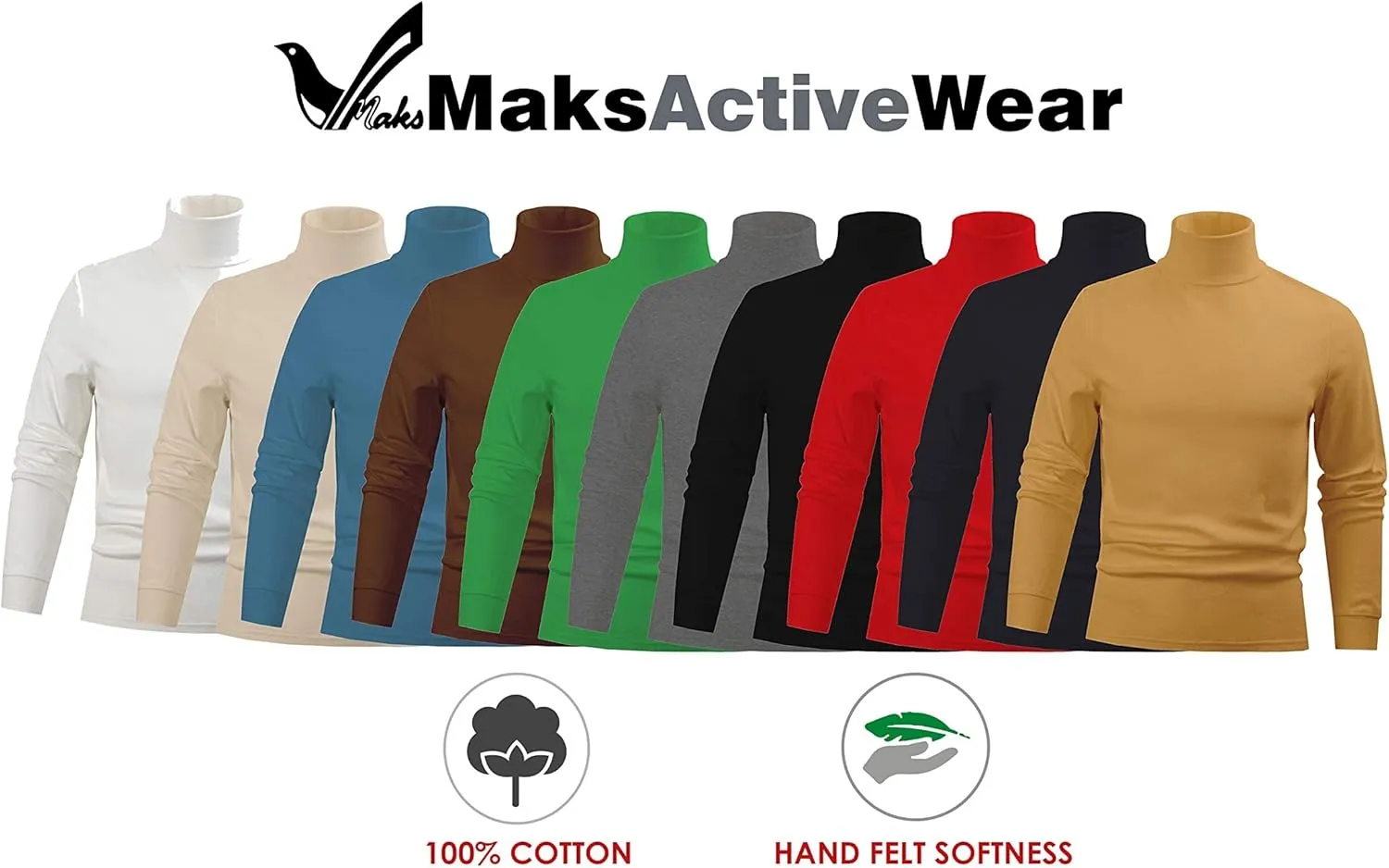 Maks Mens Casual Cotton Turtleneck Pullover Sweater Interlock Knit Combed Super-Soft Sweater