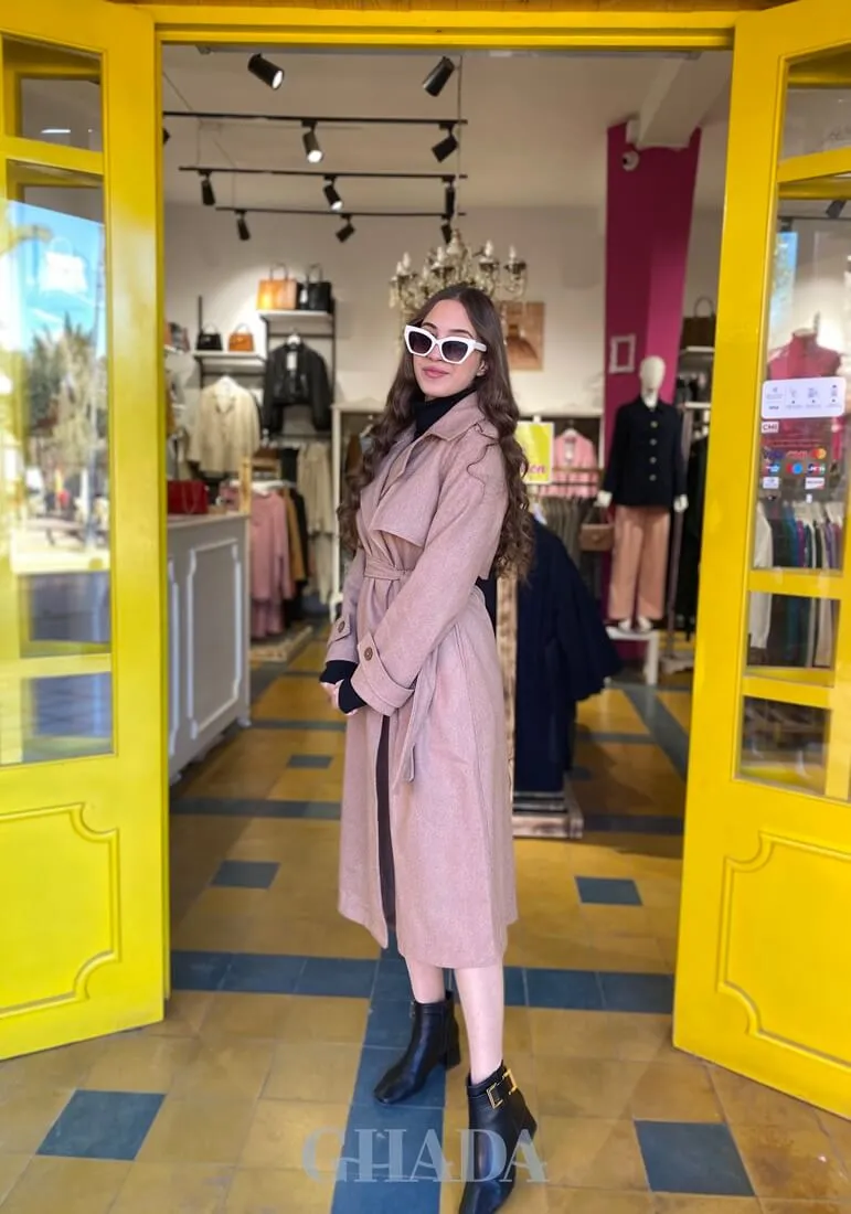 Manteau-trench long en beige caramel