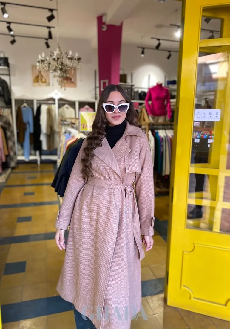 Manteau-trench long en beige caramel