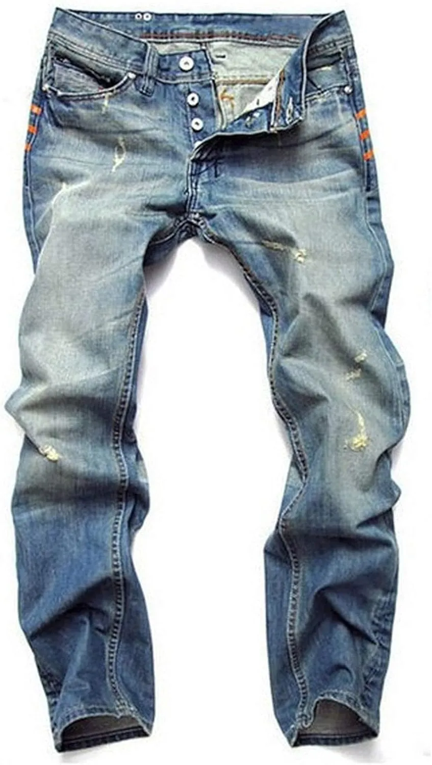 Men's Blue Skinny Jeans Relaxed Straight Fit Jean Stretch Washed Slim Fit Pencil Pants (42,Light Blue)