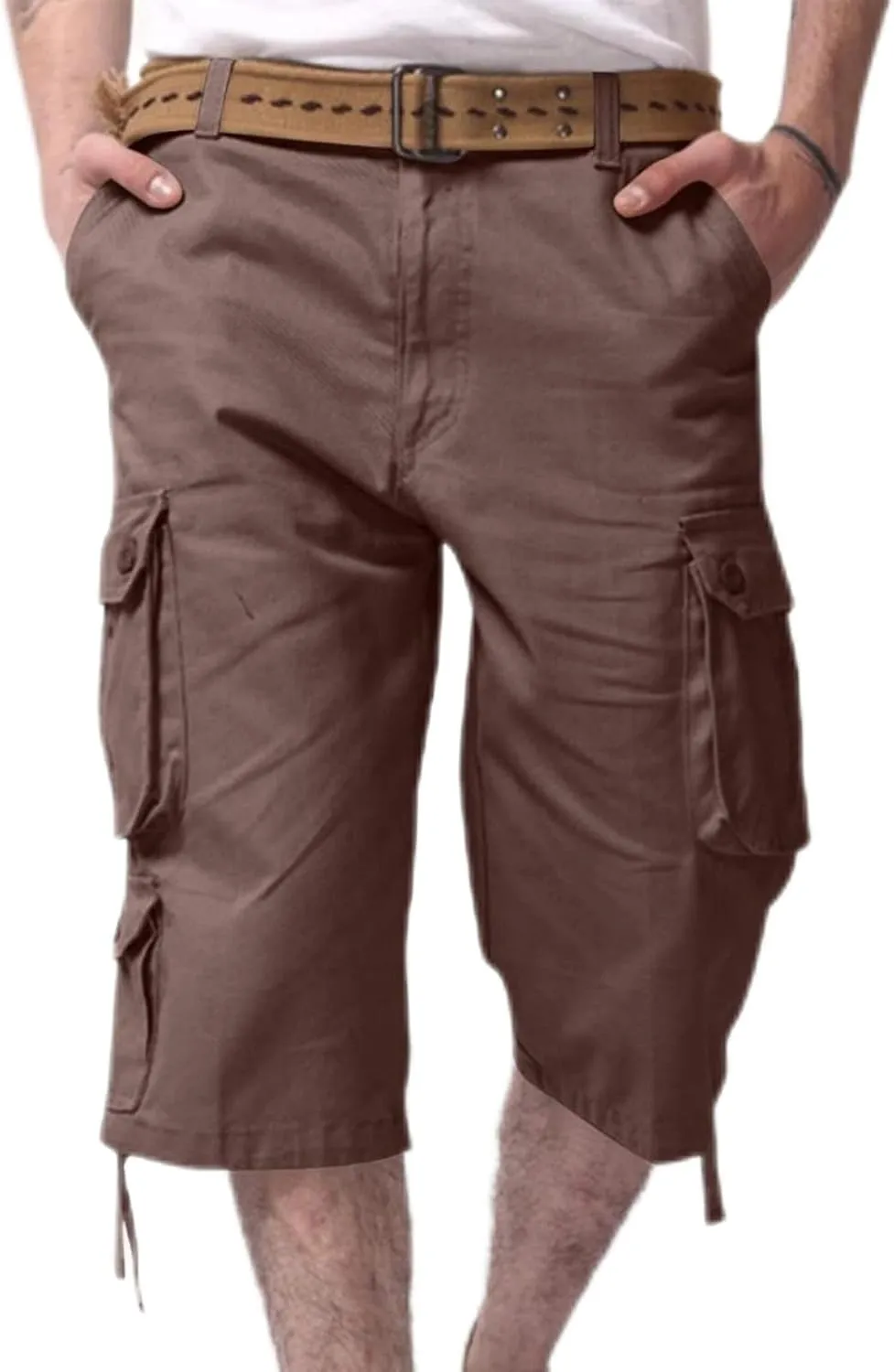 Mens Cargo 3/4 Pants Plus Size Soft Stretchy Outdoor Drawstring Work Pants Quick Dry Capri Pants Trousers for Gym