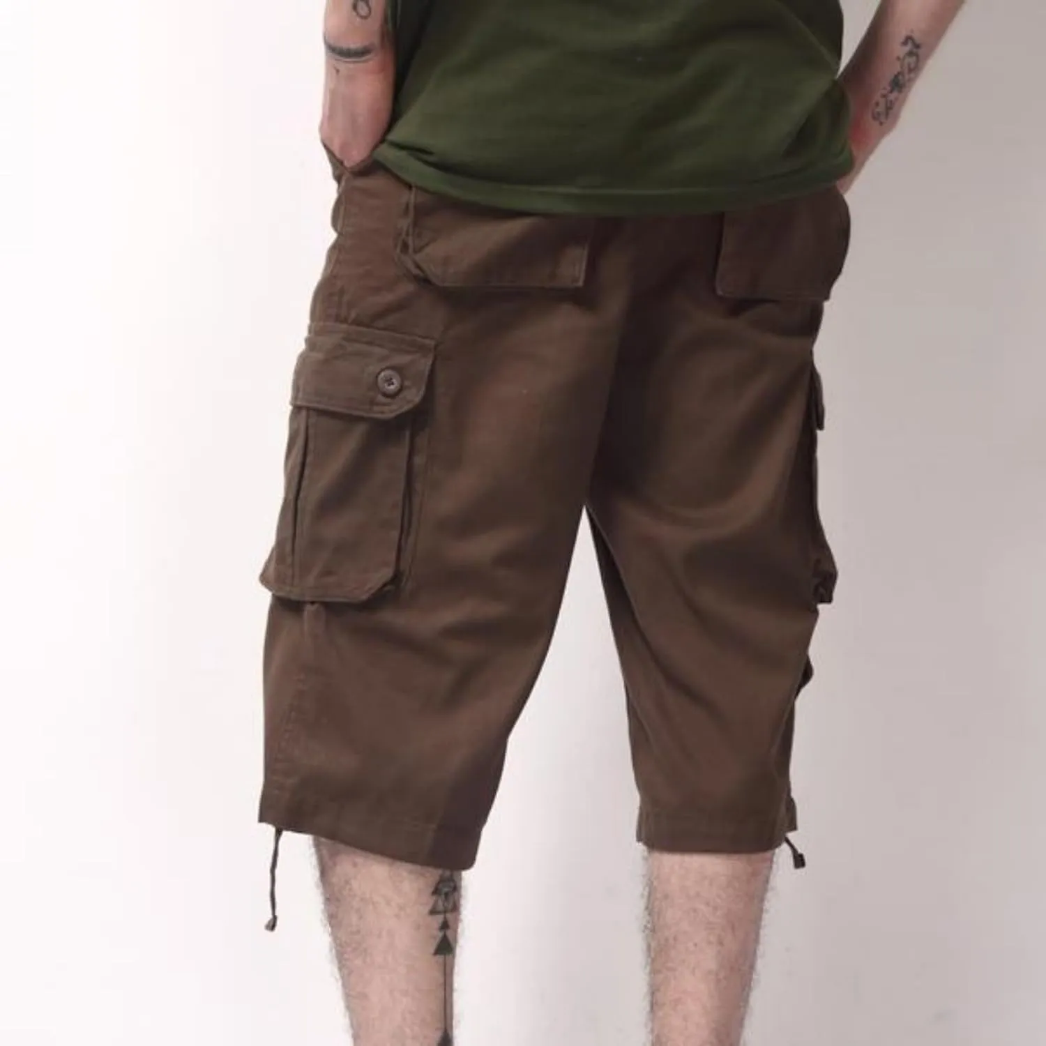 Mens Cargo 3/4 Pants Plus Size Soft Stretchy Outdoor Drawstring Work Pants Quick Dry Capri Pants Trousers for Gym