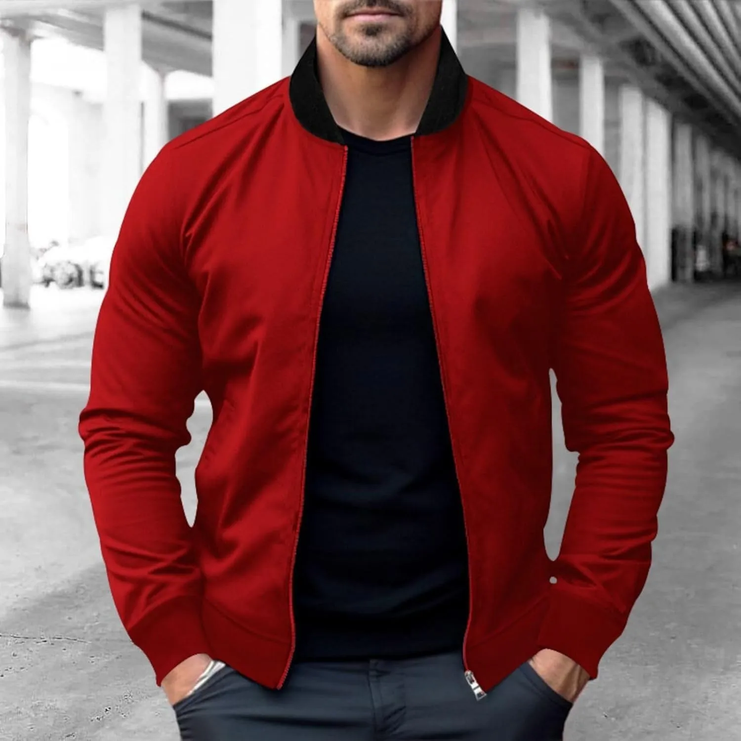 Men's Casual Lightweight Flight Jackets Softshell Varisty Jacket Fashion Classic Bomber Jacket with Pockets