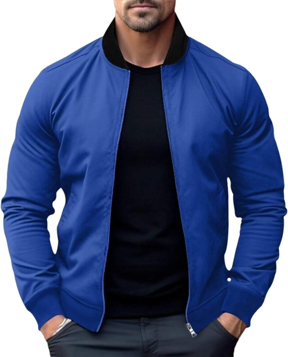 Men's Casual Lightweight Flight Jackets Softshell Varisty Jacket Fashion Classic Bomber Jacket with Pockets
