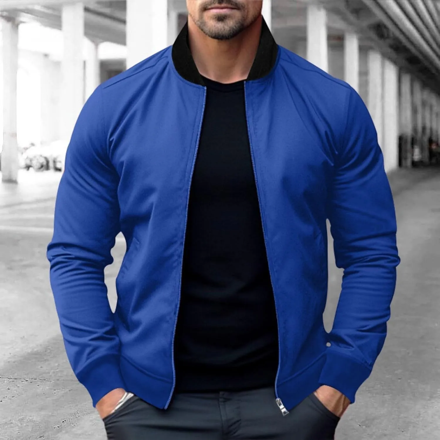 Men's Casual Lightweight Flight Jackets Softshell Varisty Jacket Fashion Classic Bomber Jacket with Pockets