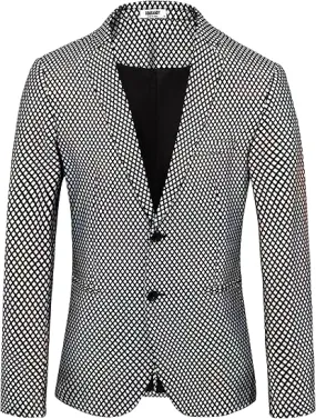 Men's Chic Patterned Silver Plaid Metallic Blazer