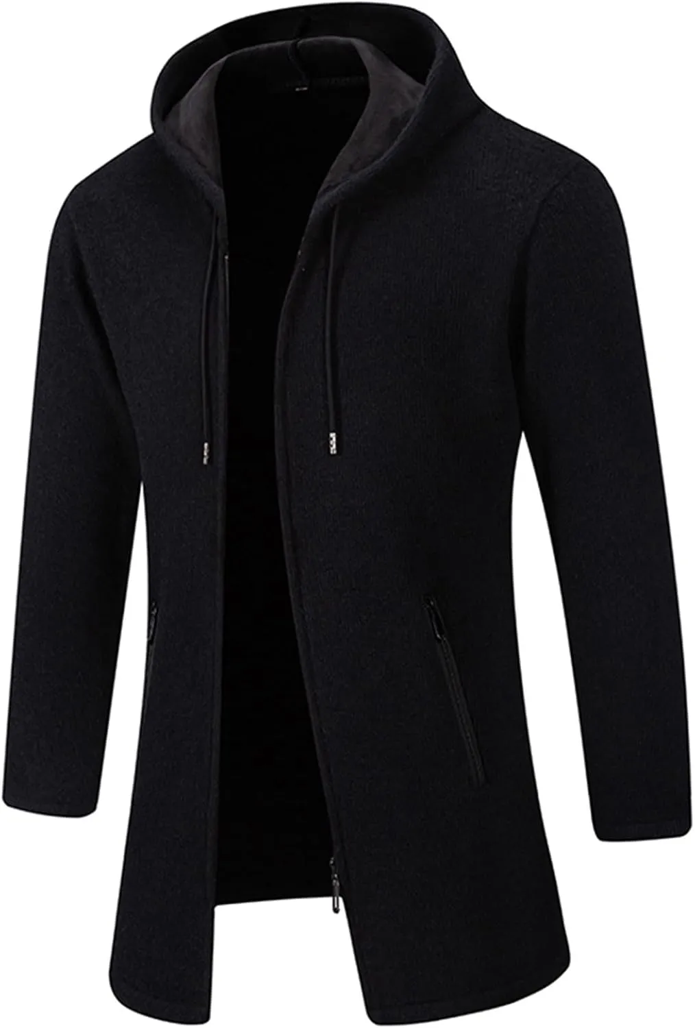 Men's Long Wool Overcoat Winter Thermal Jackets Comfy Fleece Lined Full Zip up Coats Soild Trench Coat with Pockets