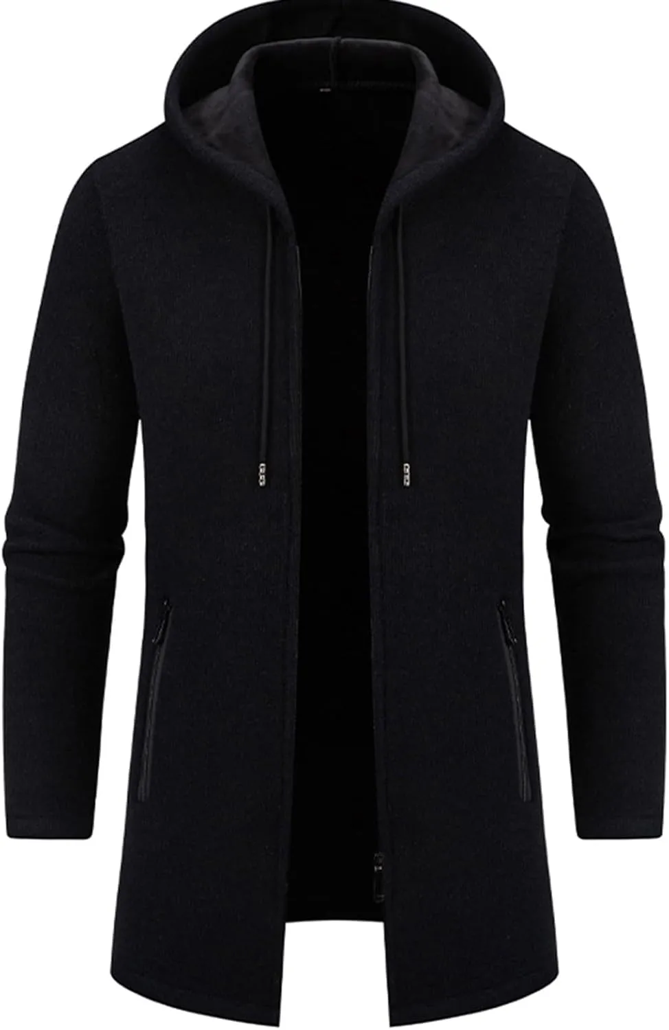 Men's Long Wool Overcoat Winter Thermal Jackets Comfy Fleece Lined Full Zip up Coats Soild Trench Coat with Pockets