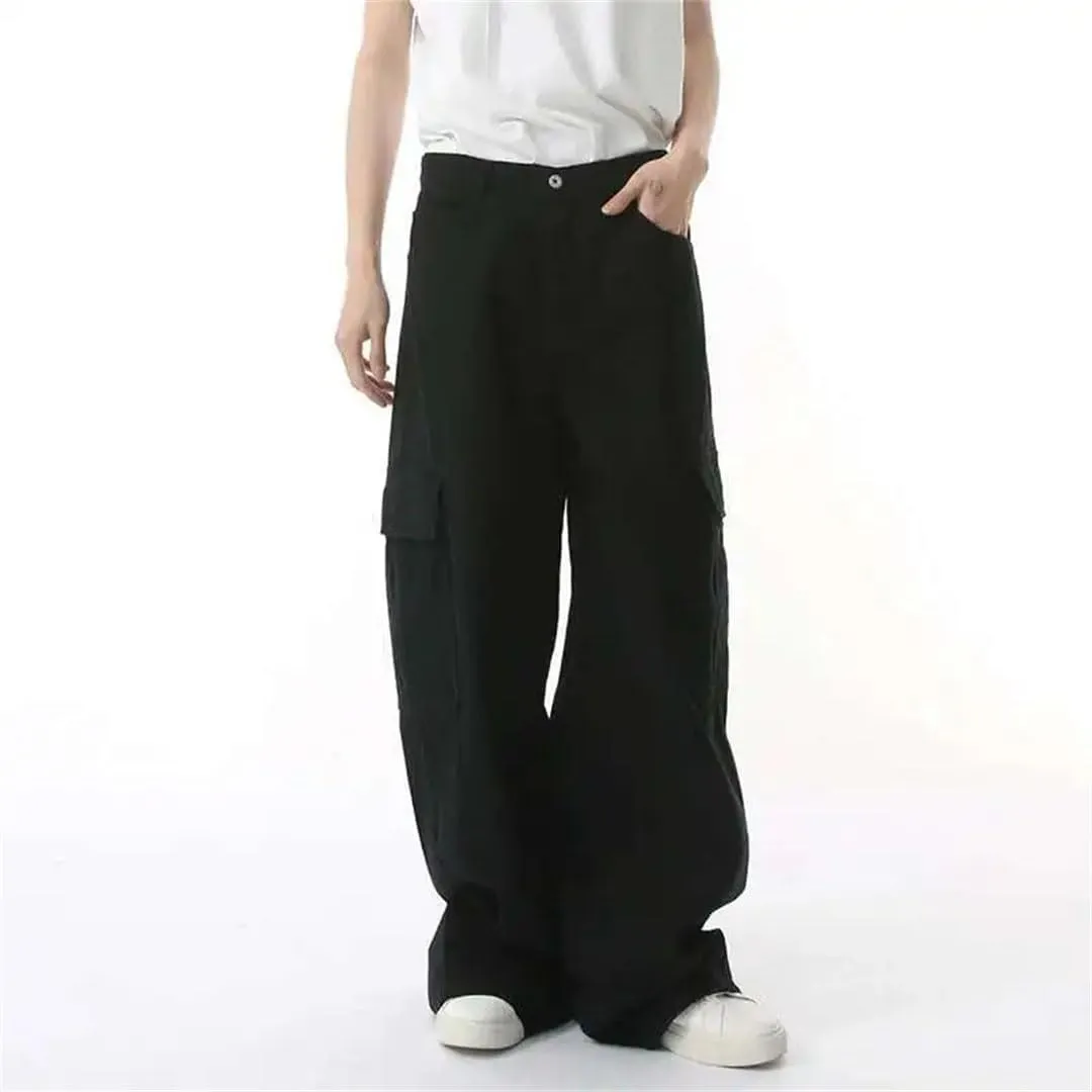 Men's Two-Piece Turn-Down Collar Solid Color Single Breasted Denim Jackets Straight Leg Machete Pants