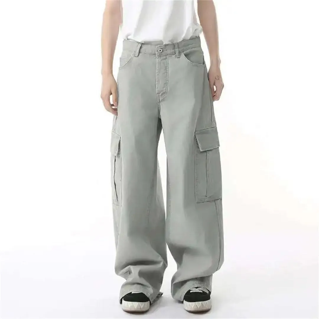 Men's Two-Piece Turn-Down Collar Solid Color Single Breasted Denim Jackets Straight Leg Machete Pants