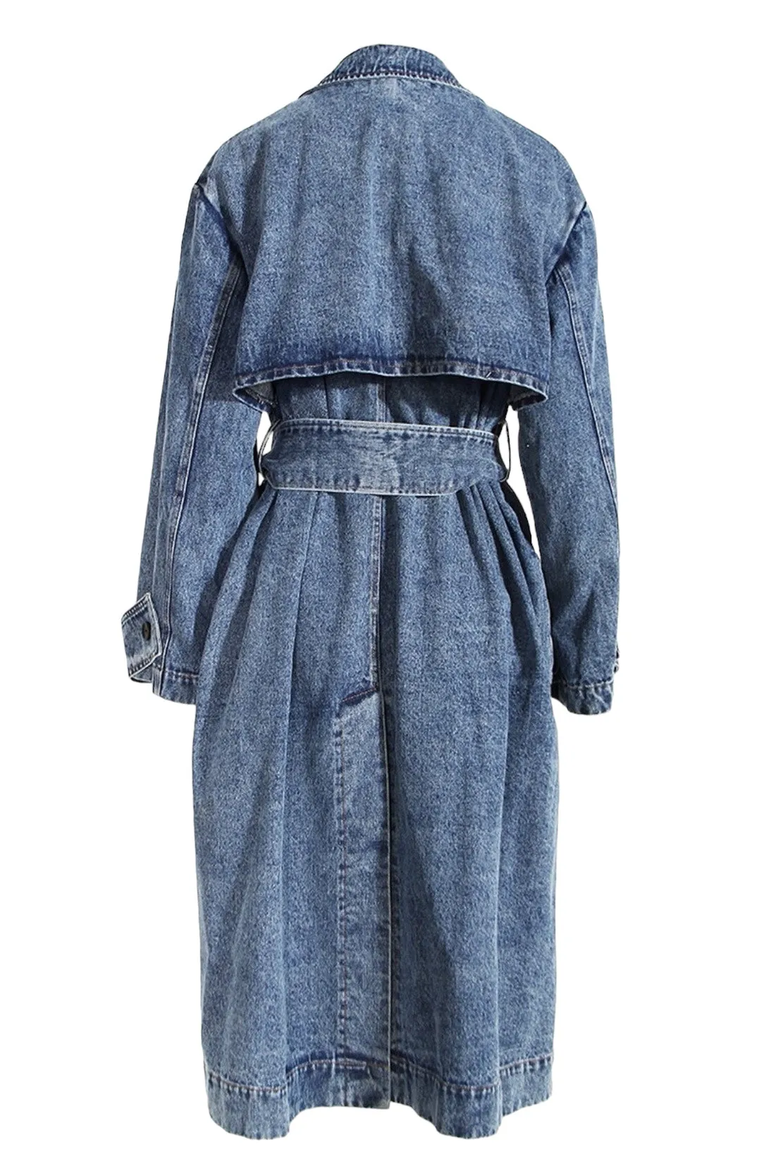 Oversized Faux Fur Collar Denim Jean Trench Coat