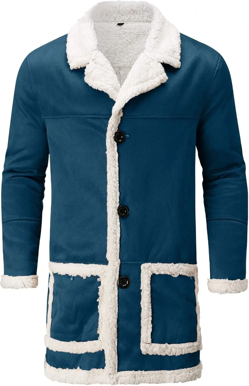 QWENTMTNTY Men's Suede Leather Coats Mid-Length Heavyweight Faux Shearling Coat Stylish Big Tall Sherpa Jacket Windbreaker