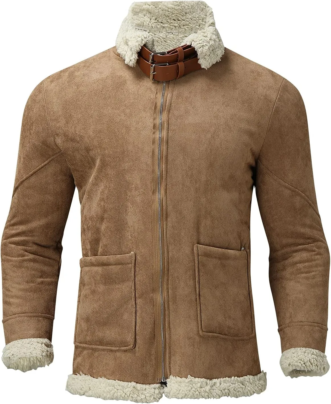 QWENTMTNTY Mens Vintage Heavyweight Faux Suede Sherpa Jacket Faux Shearing Coat Big and Tall Casual Stylish Winter Jackets