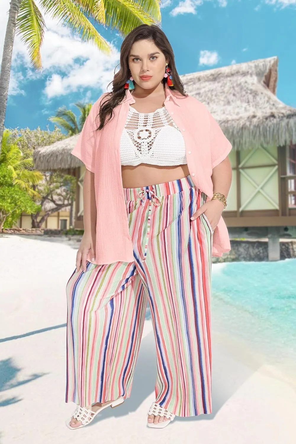RITERA Womens Plus Size Tops Button Down Roll-Up Cuffed Short Sleeve Casual Shirts Collared Summer Lightweight Blouse XL-5XL