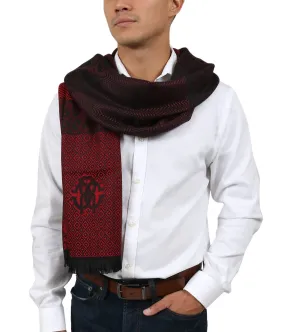 Roberto Cavalli ESZ060 02000 Red Wool Blend Herringbone/ Diamond Mens Scarf
