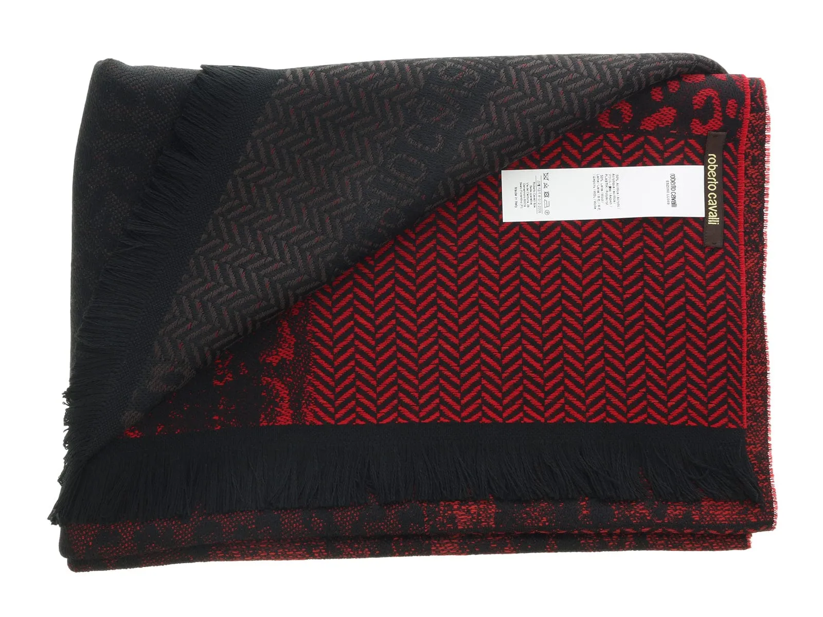 Roberto Cavalli ESZ060 02000 Red Wool Blend Herringbone/ Diamond Mens Scarf
