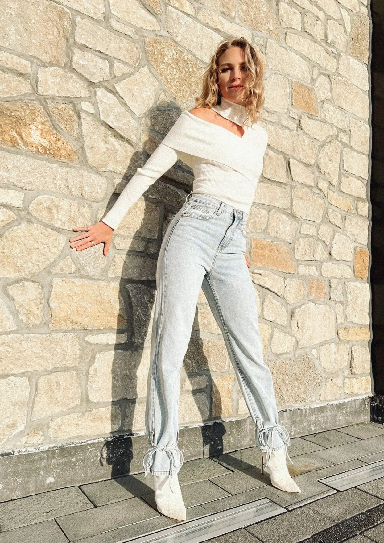 Sicily Light Wash Ankle Tie Jeans
