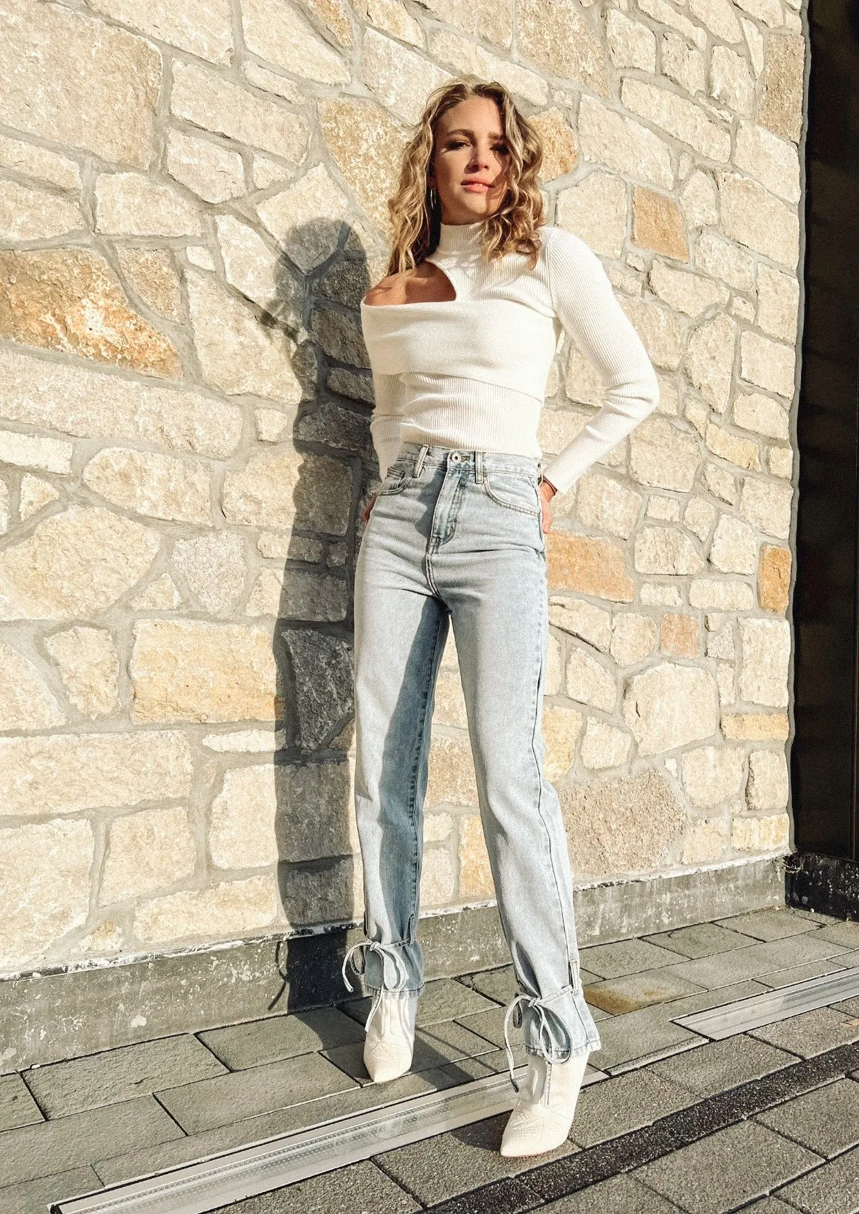 Sicily Light Wash Ankle Tie Jeans