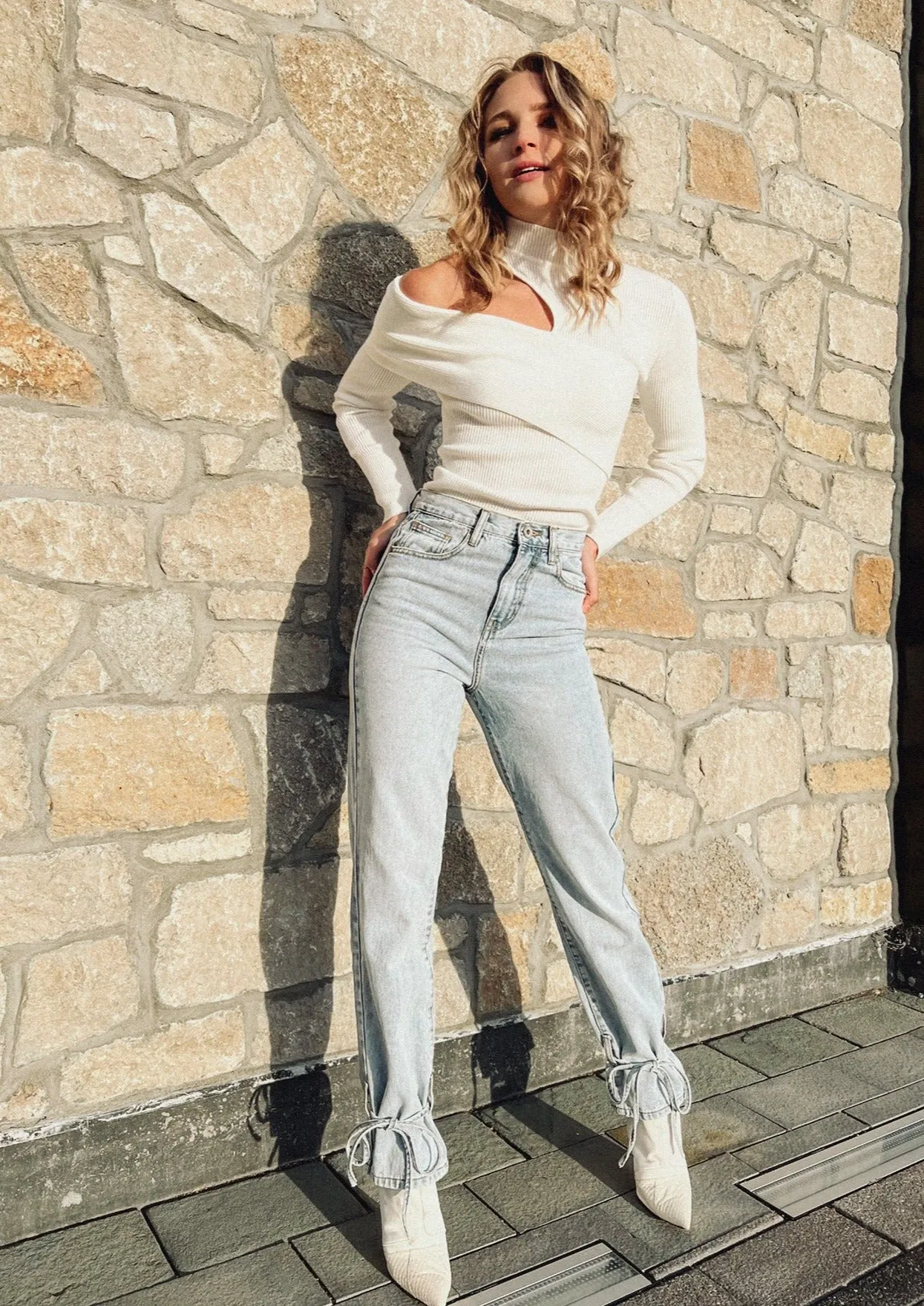 Sicily Light Wash Ankle Tie Jeans