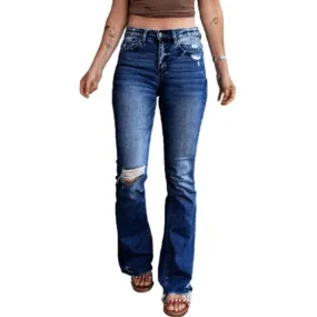 Slim Flared Pants Jeans Newest Women's Ripped Vintage Jeans