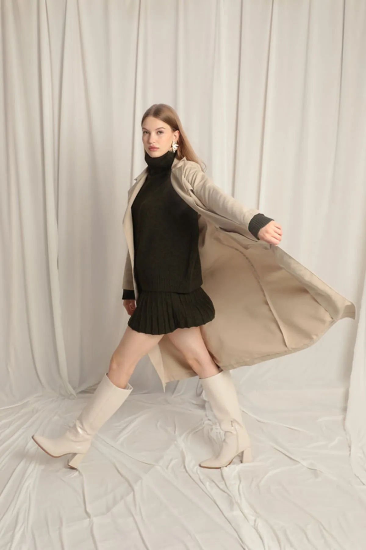 Torino Fabric Liquid Proof Maxi Length Women's Stone Trench Coat