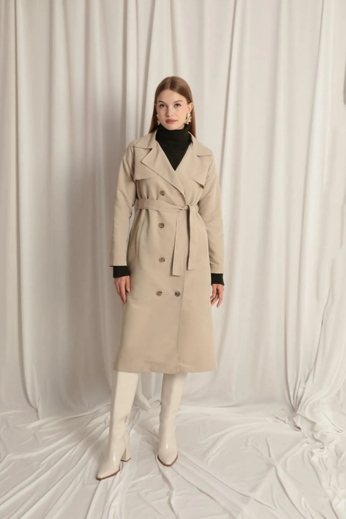 Torino Fabric Liquid Proof Maxi Length Women's Stone Trench Coat