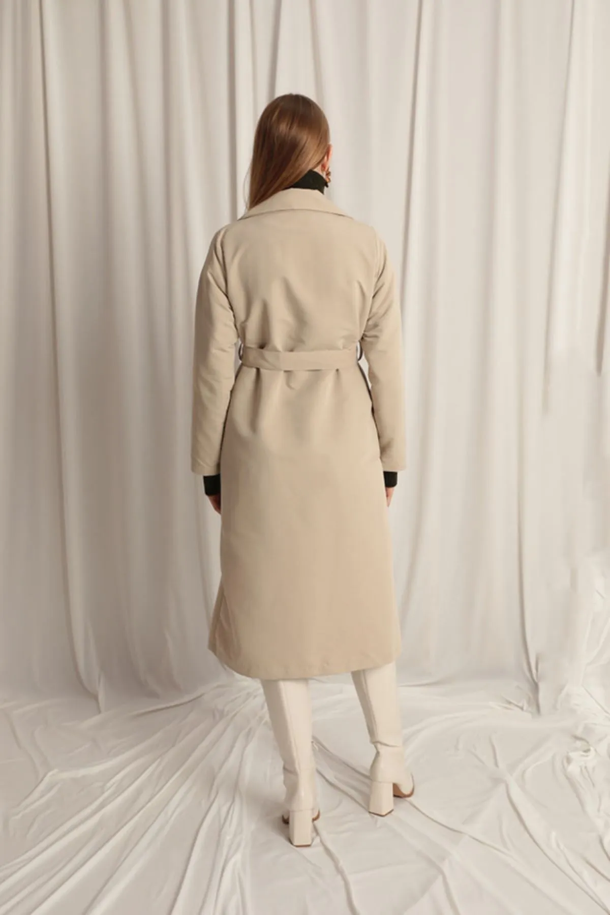 Torino Fabric Liquid Proof Maxi Length Women's Stone Trench Coat
