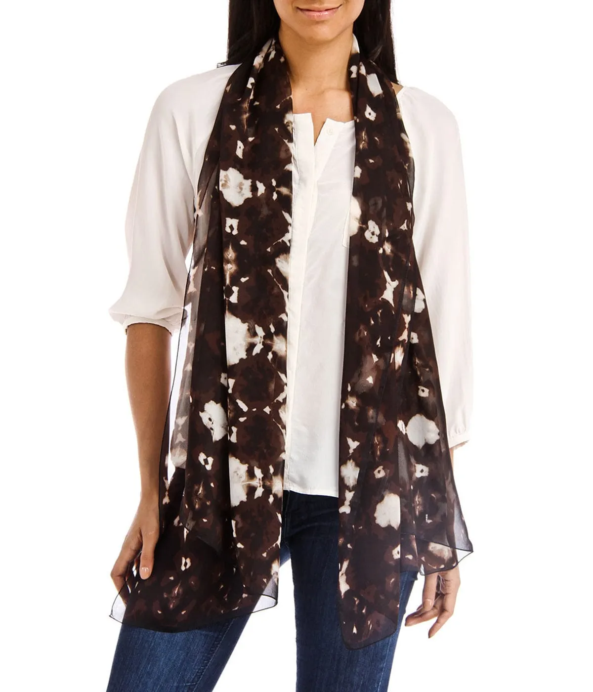 Ungaro UN7018 S7789 Tie Dye Print Brown Silk Scarf