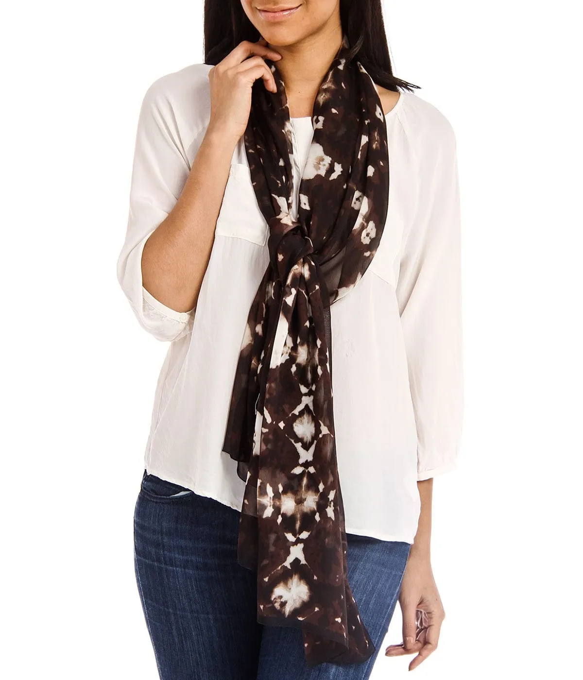 Ungaro UN7018 S7789 Tie Dye Print Brown Silk Scarf