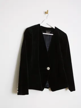 Vintage black velour blazer with crystal buttons