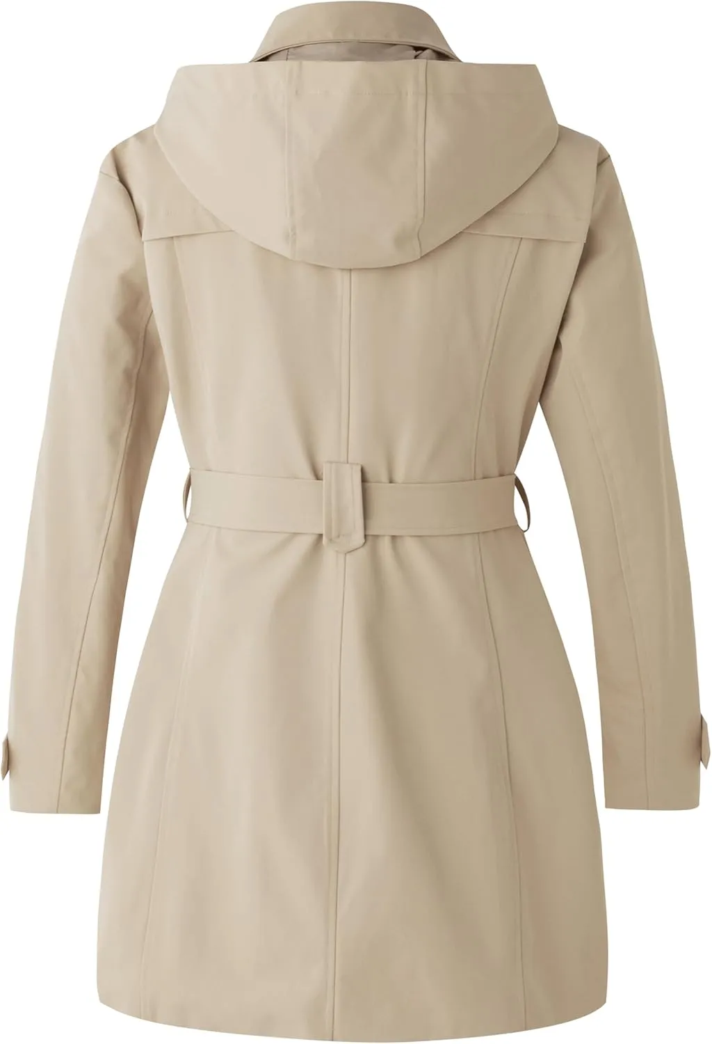 wantdo Women's Plus Size Trench Coat Double-Breasted Waterproof Lapel Overcoat Stylish Pea Coat with Detachable Hood