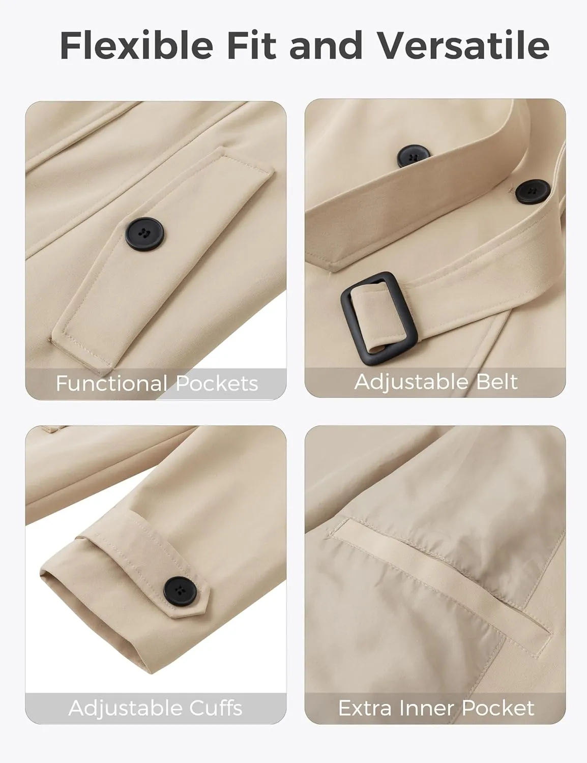 wantdo Women's Plus Size Trench Coat Double-Breasted Waterproof Lapel Overcoat Stylish Pea Coat with Detachable Hood