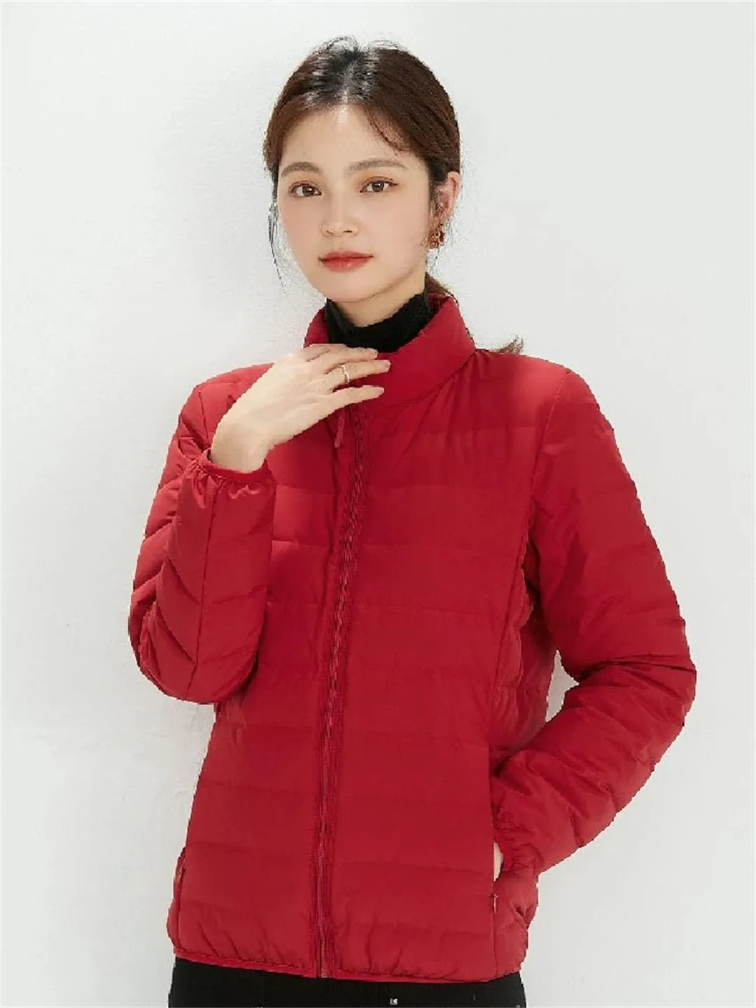 Women Short Puffer Jacket White Duck Down Slim Fit Ultra-Light Parka