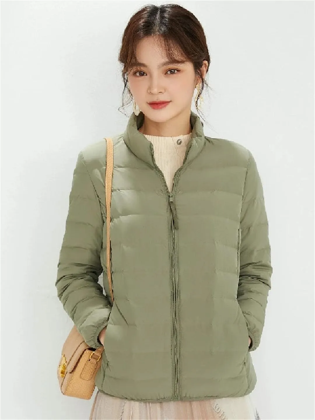 Women Short Puffer Jacket White Duck Down Slim Fit Ultra-Light Parka