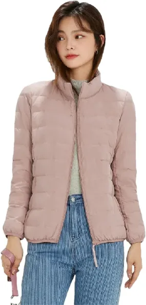 Women Short Puffer Jacket White Duck Down Slim Fit Ultra-Light Parka
