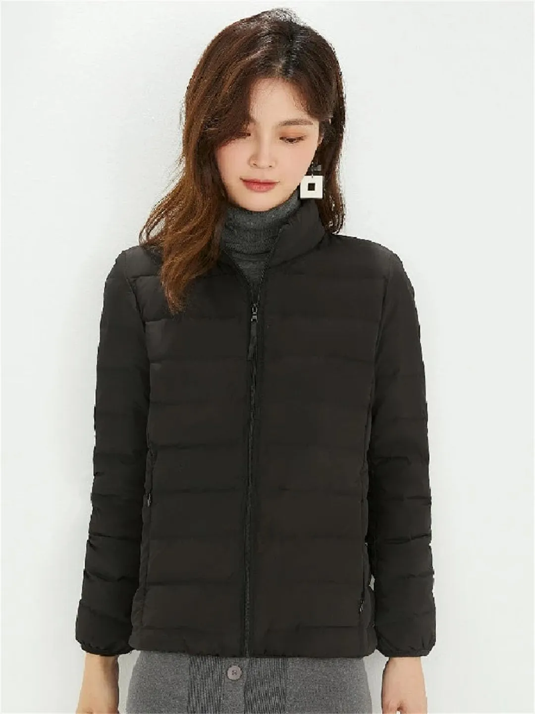 Women Short Puffer Jacket White Duck Down Slim Fit Ultra-Light Parka