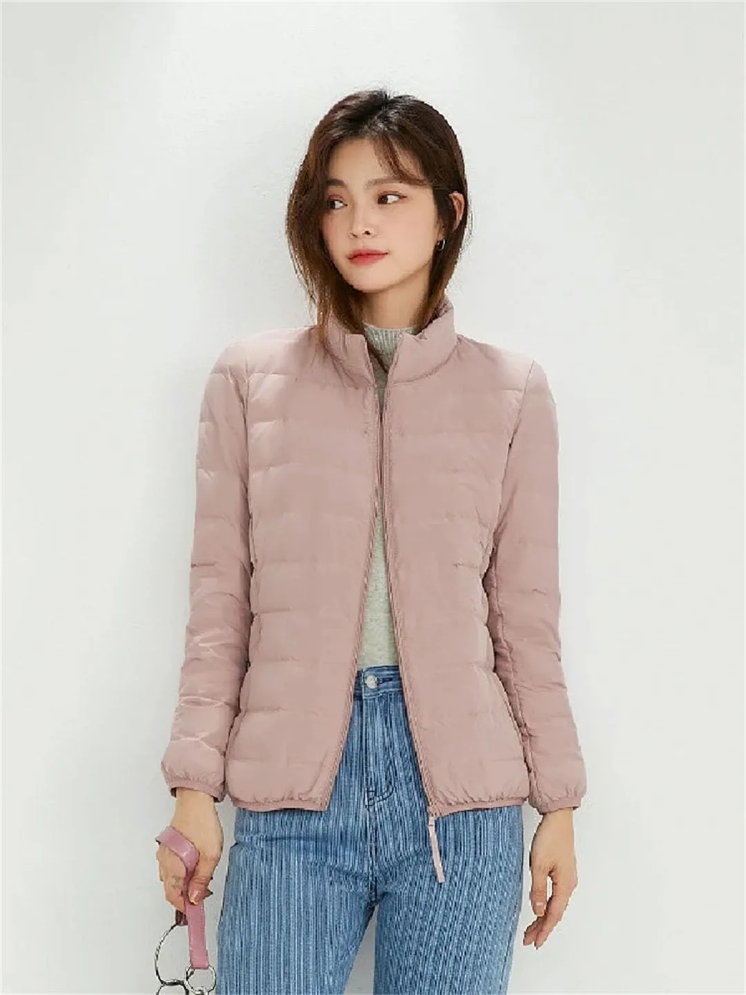 Women Short Puffer Jacket White Duck Down Slim Fit Ultra-Light Parka