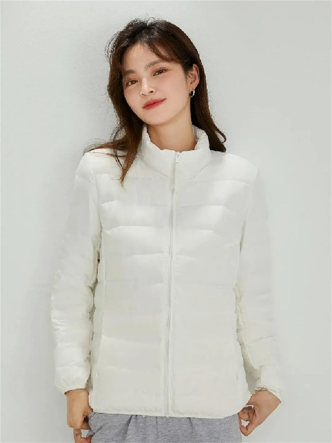 Women Short Puffer Jacket White Duck Down Slim Fit Ultra-Light Parka
