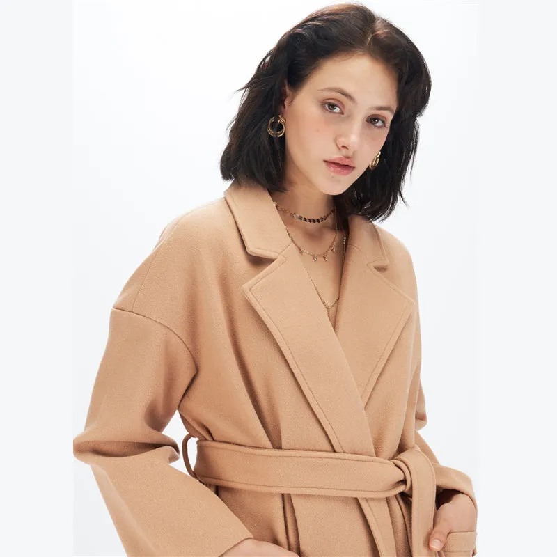 Women's Autumn Polyester Belted Trench With Pockets