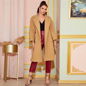 Women's Autumn Polyester Belted Trench With Pockets